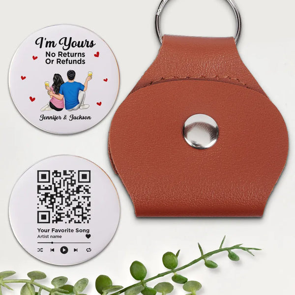 Gift For Couples, Gift For Husband, Gift For Wife, Gift For Boyfriend, Gift For Girlfriend, Happy - QR Code I'm Yours No Returns Or Refunds QR Code - Personalized Leather Pocket Hug