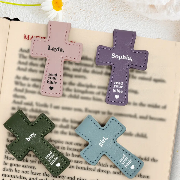 Gift For Yourself,Reading,Christian,Love - Read Your Bible - Personalized Cross Leather Magnetic Bookmark