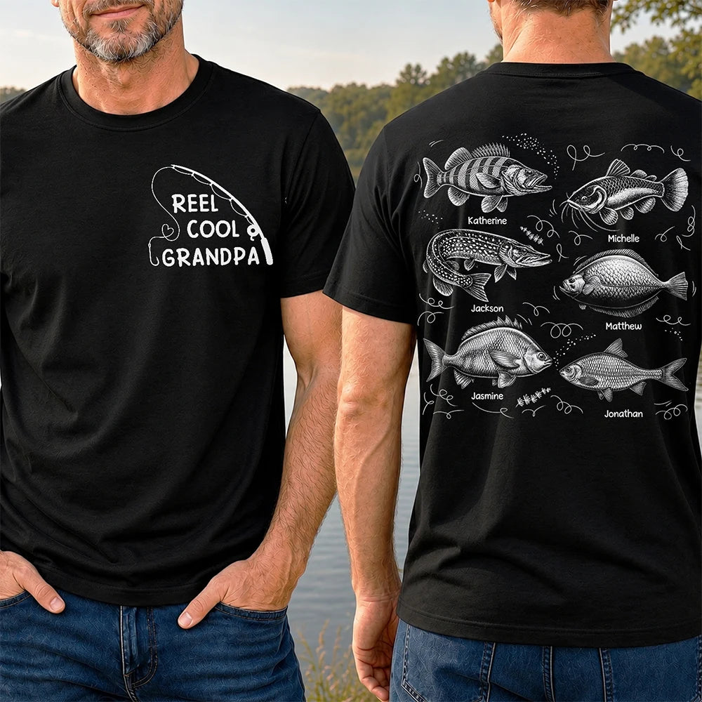 Gift For Father,Gift For Grandpa,Fishing,Top Market,Non-Eng,Icon,Proud - Reel Cool Grandpa Dad - Personalized T Shirt