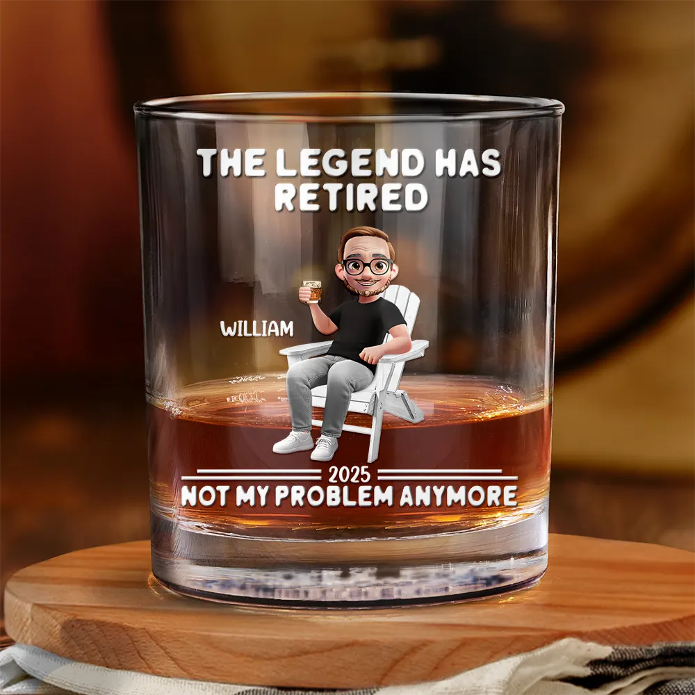 Retirement,Parents,Gift For Grandparents,Funny - Retired Not My Problem Anymore 3D Effect - Personalized Whiskey Glass