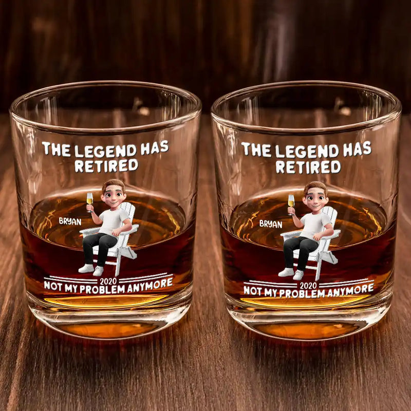 Retirement,Parents,Gift For Grandparents,Funny - Retired Not My Problem Anymore 3D Effect - Personalized Whiskey Glass