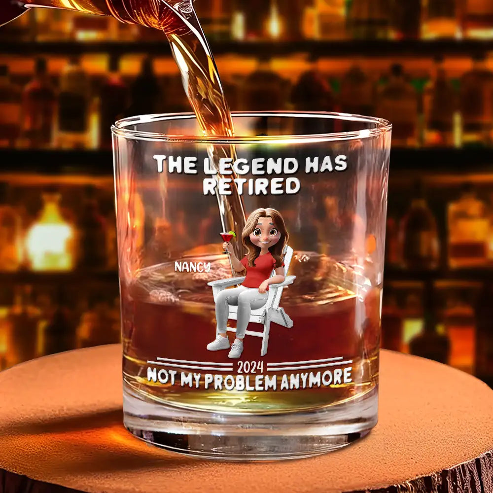 Retirement,Parents,Gift For Grandparents,Funny - Retired Not My Problem Anymore 3D Effect - Personalized Whiskey Glass