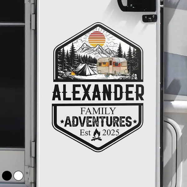 Camping,Campsite,Happy,Family - Retro Family Adventure - Personalized Decor Decal