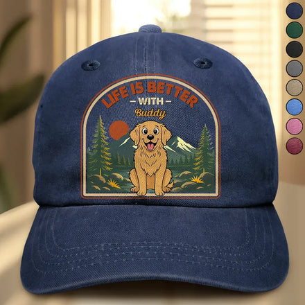 Retro Style Life Is Better With Dog Cat - Personalized Vintage Washed Denim Cap