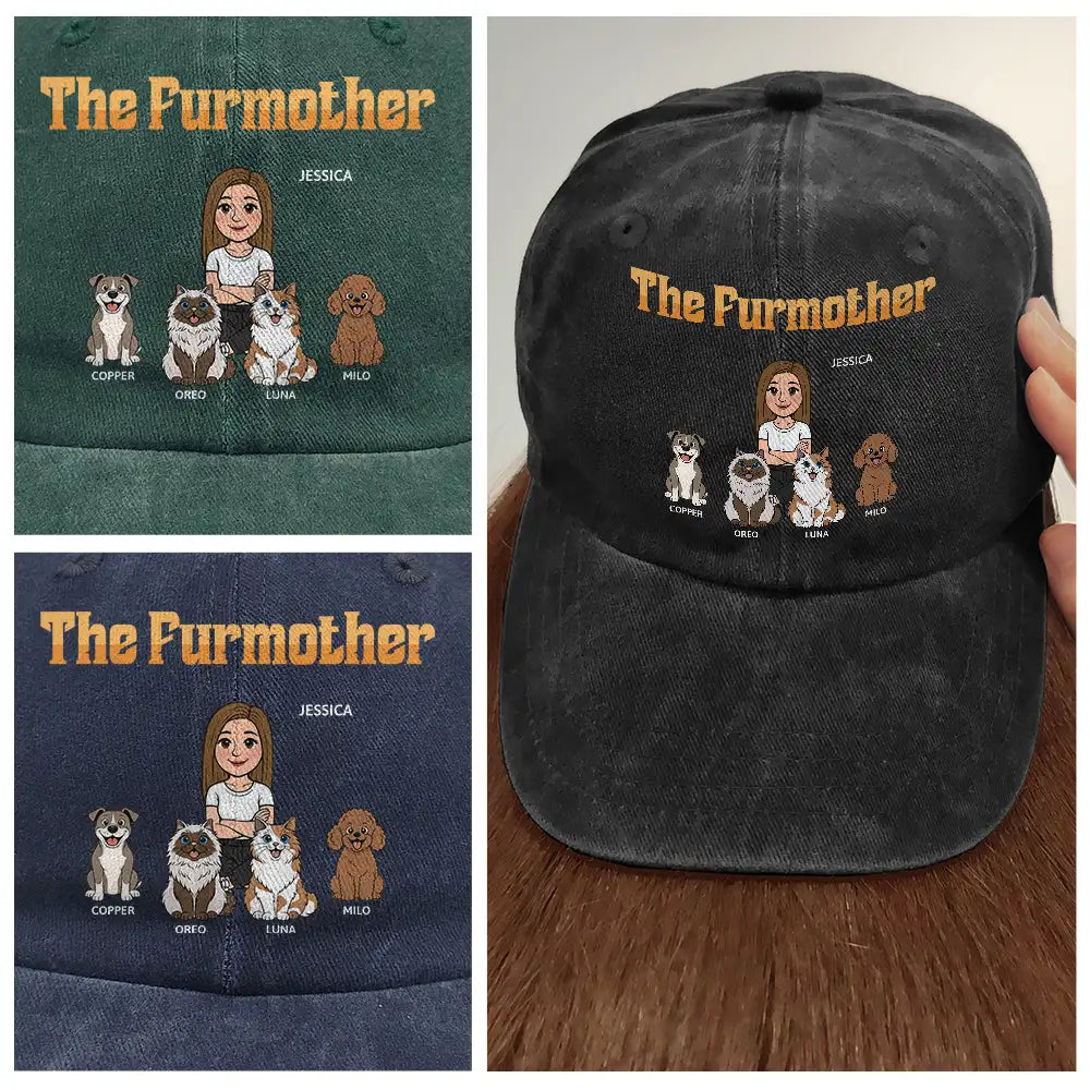 Dog Mom,Dog Dad,Dog Lovers,Cat Mom,Cat Dad,Cat Lovers,Pet Lovers,Pet Mom,Pet Dad,Top Market,Non-Eng,Vector,Proud - Retro Style The Dogfather Catfather - Personalized Vintage Washed Denim Cap
