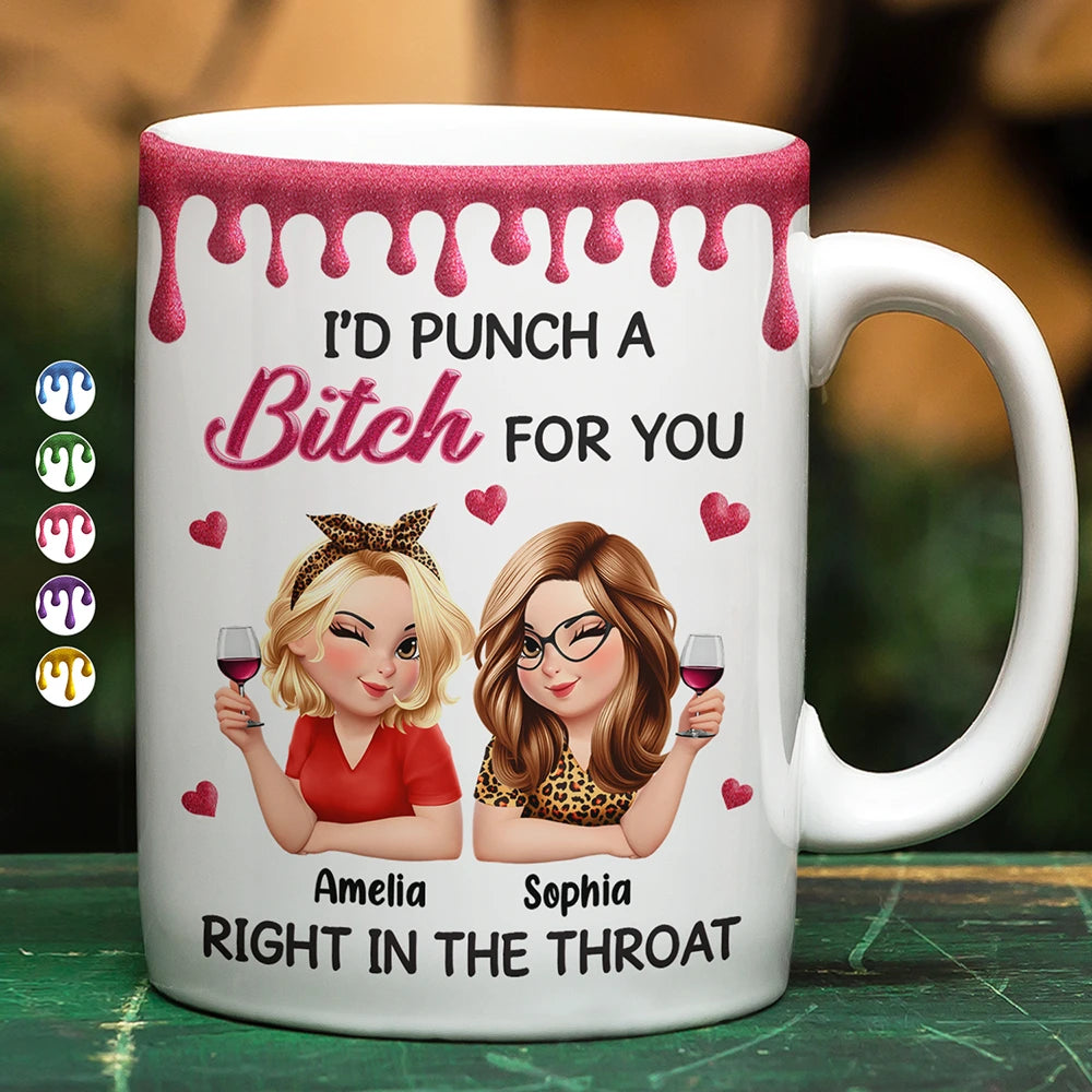 Right In The Throat 3D Bestie - Personalized White Edge-to-Edge Mug