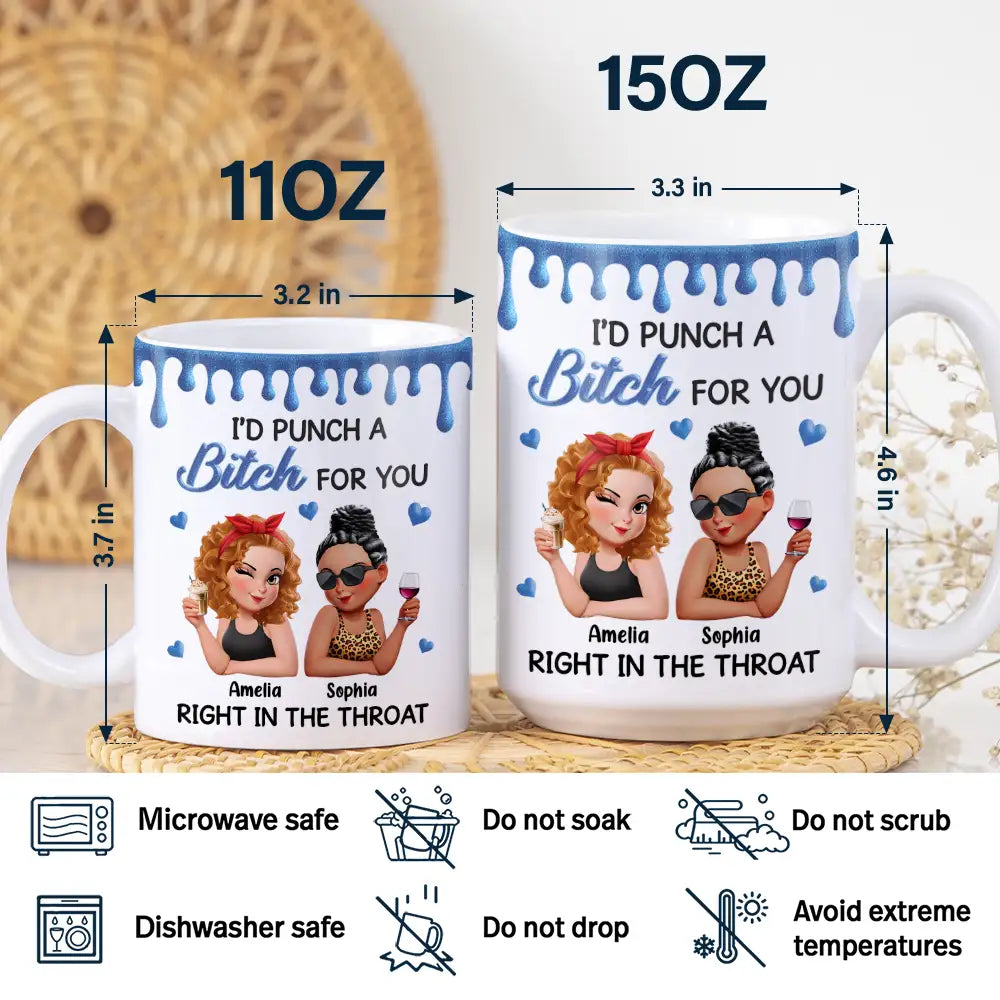 Gift For Bestie,Gifts For Colleagues,Gift For Sisters,Funny,Gift For Sibling - Right In The Throat 3D Bestie - Personalized White Edge-to-Edge Mug