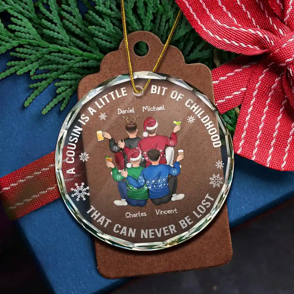 Gift For Sibling,Gift For Sisters,Happy,Christmas,Family,Gift For Brothers - A Cousin Is A Little Bit Of Childhood - Personalized Circle Glass Ornament