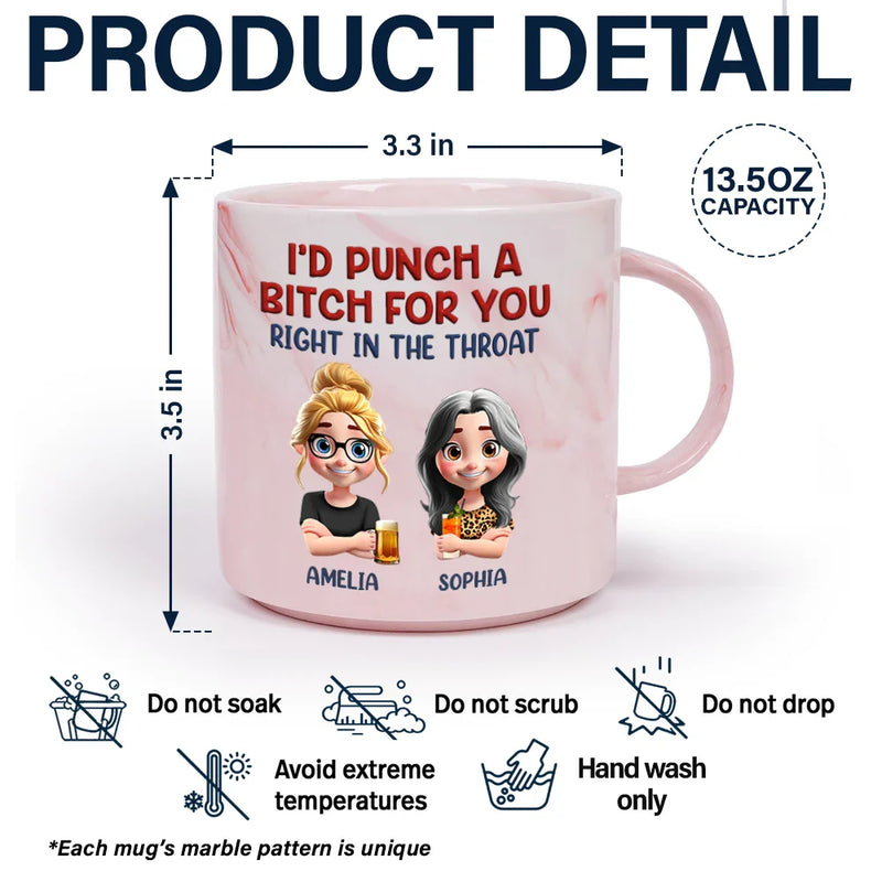 Gift For Bestie,Gift For Sisters,Funny,Gifts For Colleagues - Right In The Throat Besties - Personalized Marble Mug