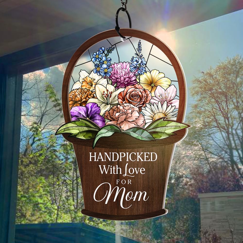 Wander Prints Gift For Mom - Handpicked With Love Window Hanging Suncatcher Ornament - Mother’s Day, Birthday Gift AZCS