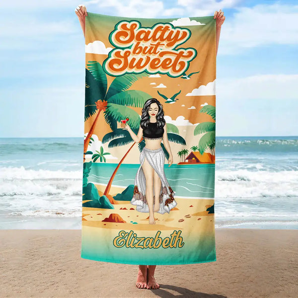 Gift For Yourself,Gift For Women,Beach,Summer,Happy - Salty But Sweet - Personalized Beach Towel