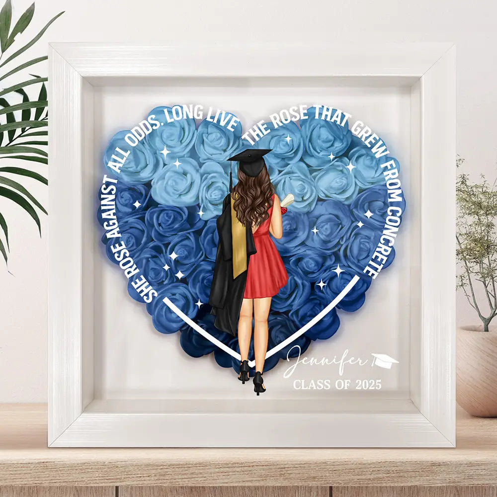 Graduation,Gift For Yourself,Gift For Women,Happy - She Rose Against All Odds - Personalized Flower Shadow Box