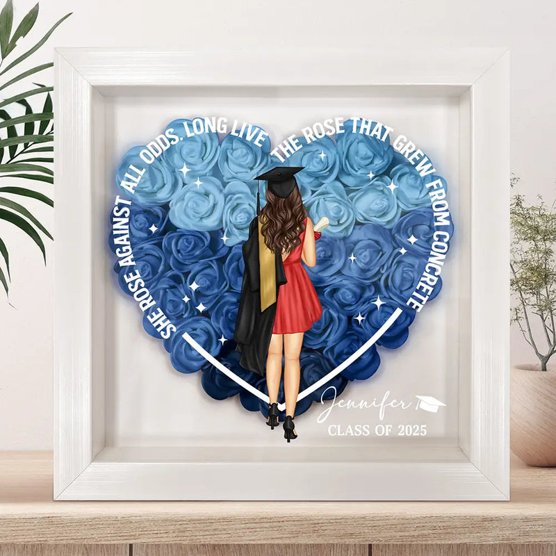 Graduation,Gift For Yourself,Gift For Women,Happy - She Rose Against All Odds - Personalized Flower Shadow Box