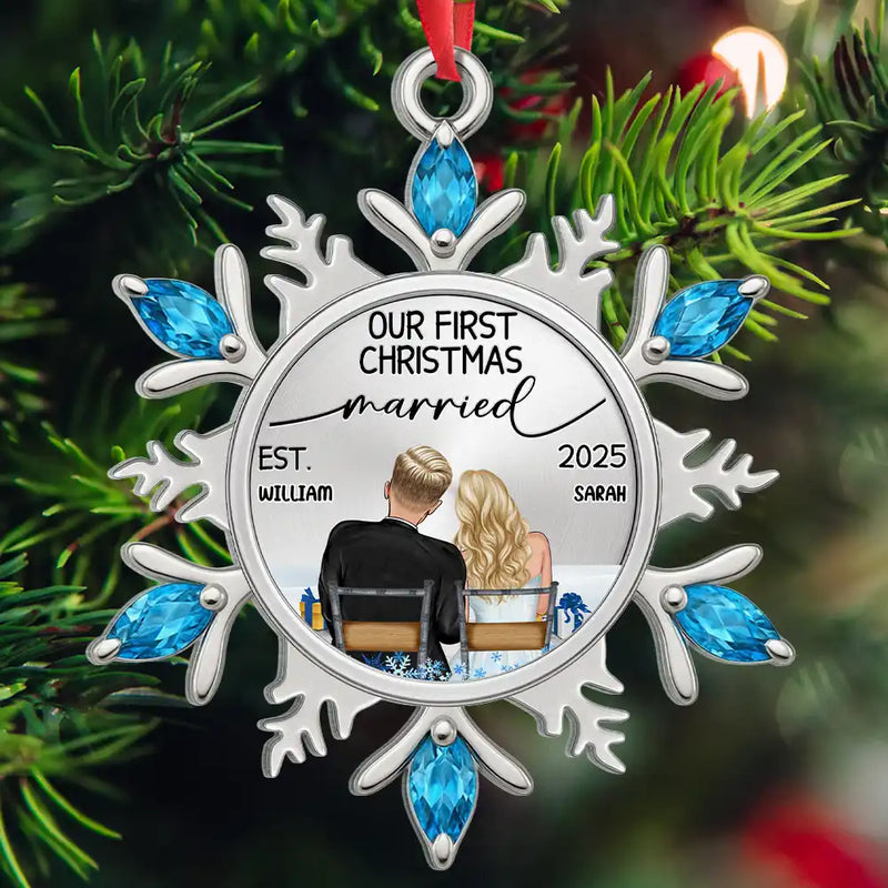 Gift For Couples,Gift For Husband,Gift For Wife,Christmas,Wedding,Love - Snowflake First Christmas Couple - Personalized Metal Ornament