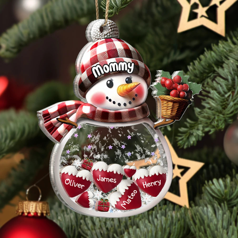 Christmas, Grandma - Grandkids, Happy - Snowman Grandma & Grankids - Personalized 3-Layered Acrylic Shaker Ornament