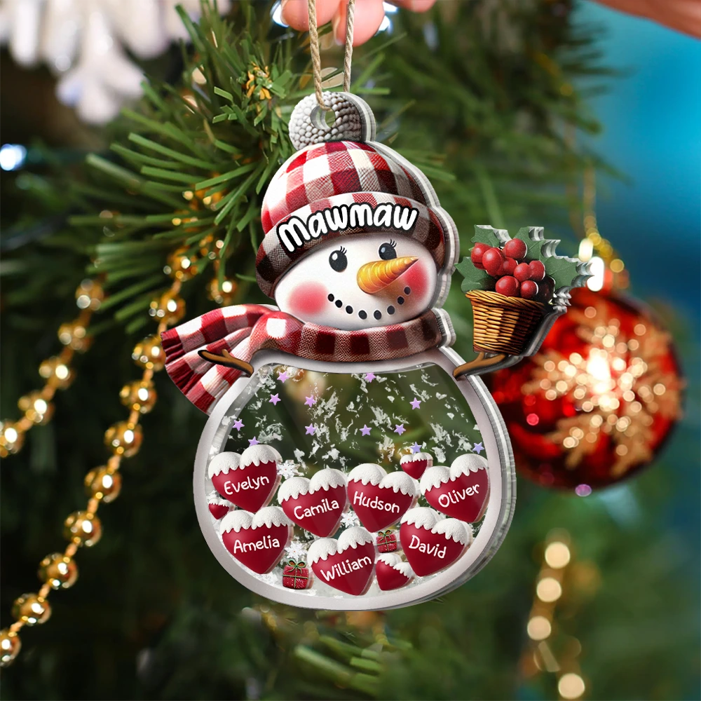 Christmas, Grandma - Grandkids, Happy - Snowman Grandma & Grankids - Personalized 3-Layered Acrylic Shaker Ornament