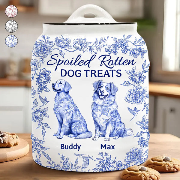 Dog Lovers,Pet Lovers - Spoiled Rotten Dog Treats Chinoiserie Toile Dog - Personalized Cookie Jar