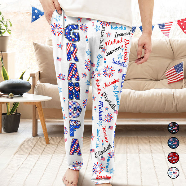 Independence Day,Gift For Grandpa,Gift For Grandma,Gift For Father,Gift For Mother,Proud - Stars & Stripes Grandpa Grandma Kid Name - Personalized Pajama Pants