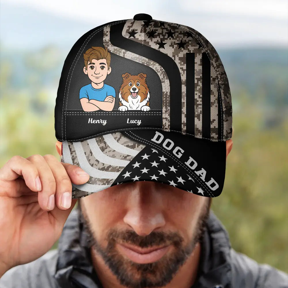 Pet Dad,Pet Mom,Independence Day,Vector,Confident - Stars And Stripes Dog Cat Dad Mom Retro Style Pet Lover - Personalized Classic Cap