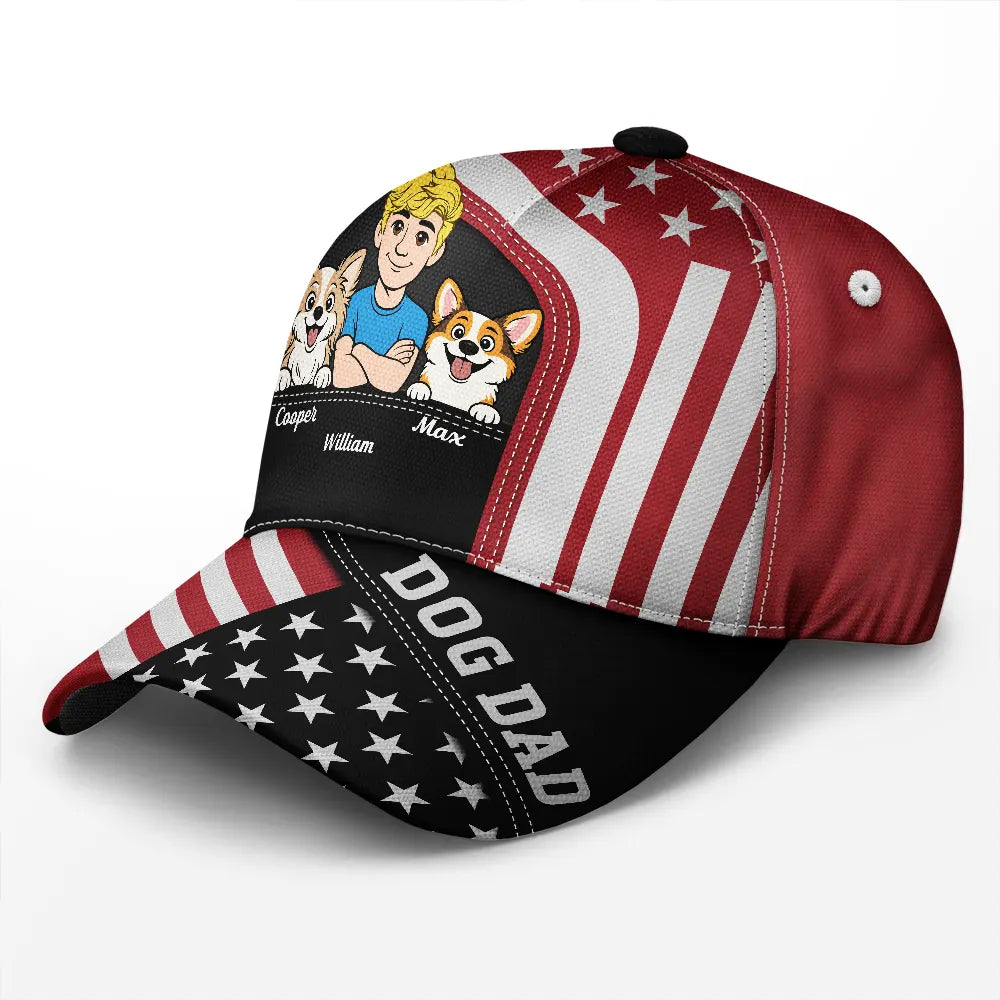 Pet Dad,Pet Mom,Independence Day,Vector,Confident - Stars And Stripes Dog Cat Dad Mom Retro Style Pet Lover - Personalized Classic Cap