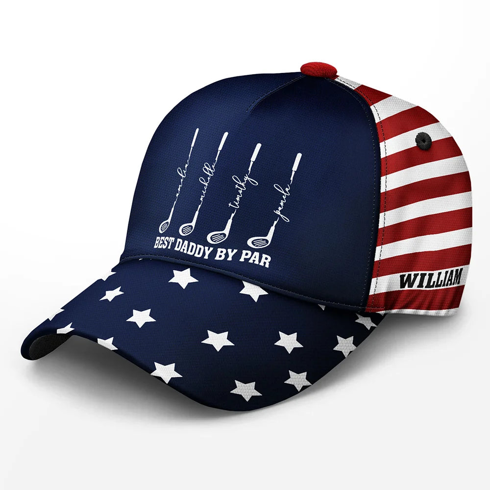 Independence Day,Gift For Grandpa,Gift For Father,Golf,Icon,Proud - Stars & Stripes Best Dad Grandpa By Par Golf Clubs - Personalized Classic Cap