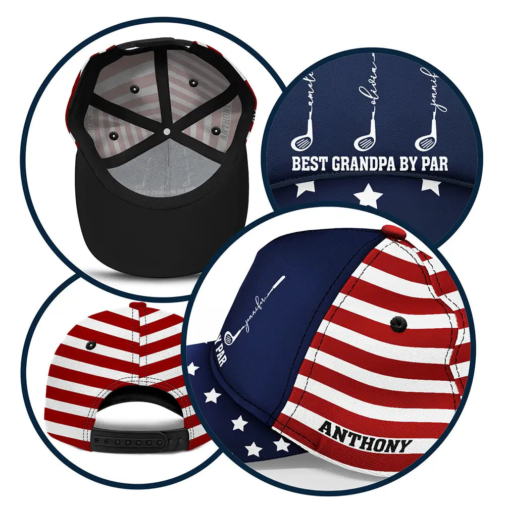 Independence Day,Gift For Grandpa,Gift For Father,Golf,Icon,Proud - Stars & Stripes Best Dad Grandpa By Par Golf Clubs - Personalized Classic Cap