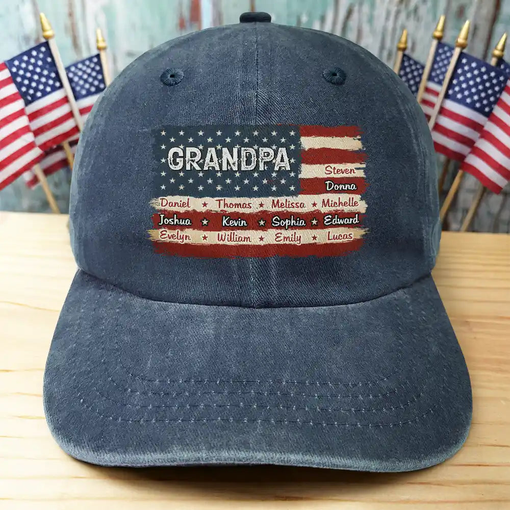 Gift For Father,Gift For Grandpa,Independence Day,America 250th,Happy,Gift For Men - Stars & Stripes US Flag American Dad Grandpa - Personalized Vintage Washed Denim Cap