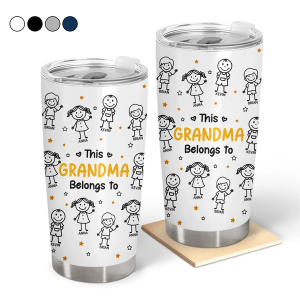 Gift For Father, Gift For Mother, Gift For Grandma, Gift For Grandpa, Happy - Stick Figures This Grandpa Grandma Belongs To Kids Pet - Personalized Tumbler