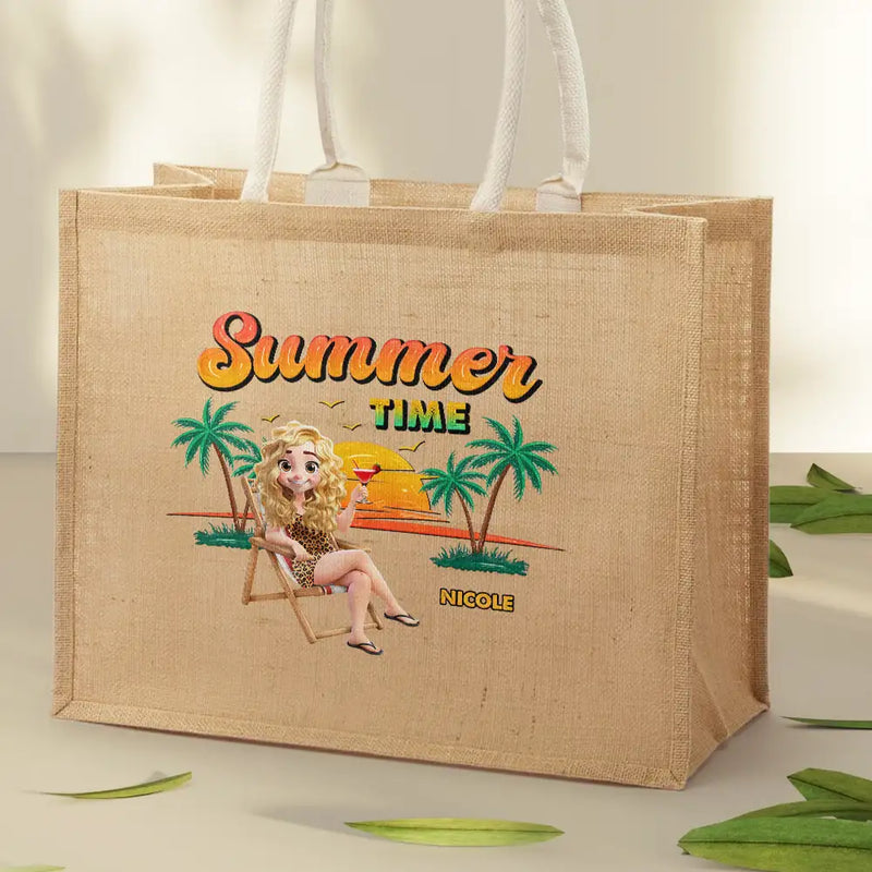 Beach, Summer, Gift For Yourself, Happy - Summer Time Just A Girl Who Loves Beach - Personalized Jute Beach Bag