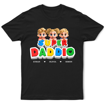 Super Dad Papa Arcade Retro 3D Effect - Personalized T Shirt