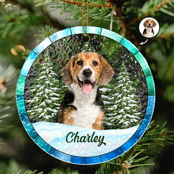 Custom Photo Christmas Pet Lovers - Personalized Stained Glass Ornament