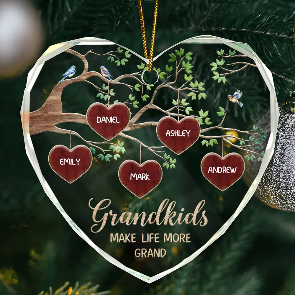 Gift For Grandparents - Grandkids Make Life More Grand Tree Of Hearts Grandma Grandpa - Personalized Glass Ornament