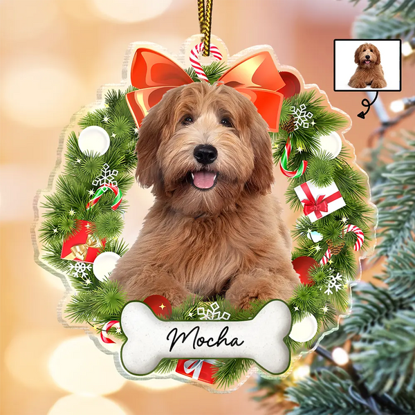 Pet Lovers - Custom Photo Christmas Wreath Dog First Year - Personalized Custom Shaped Acrylic Ornament