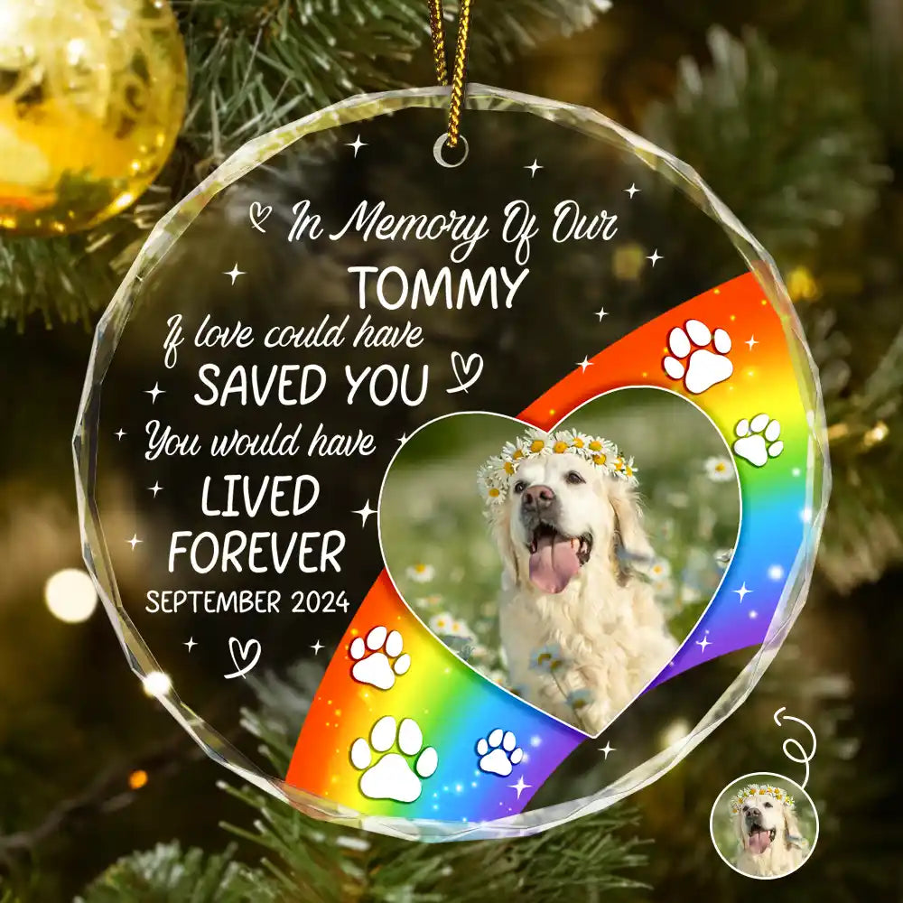 Memorial, Pet Lovers - Custom Photo In Loving Memory Memorial Pet Lovers - Personalized Circle Glass Ornament