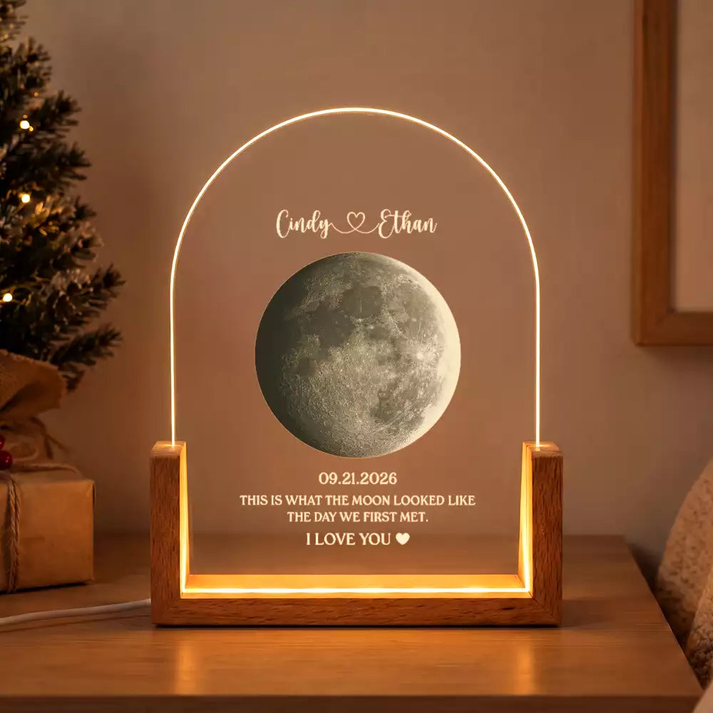 Anniversary,Christmas,Gift For Couples,Moon Phase,Old Couples,Romantic - Anniversary Gift For Couple - Personalized Moon Phase What The Moon Looked Like Night Light