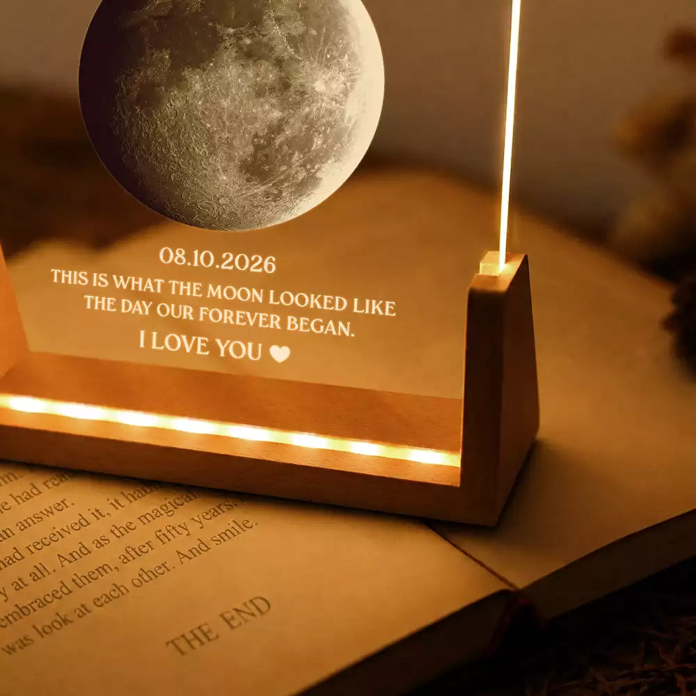 Anniversary,Christmas,Gift For Couples,Moon Phase,Old Couples,Romantic - Anniversary Gift For Couple - Personalized Moon Phase What The Moon Looked Like Night Light