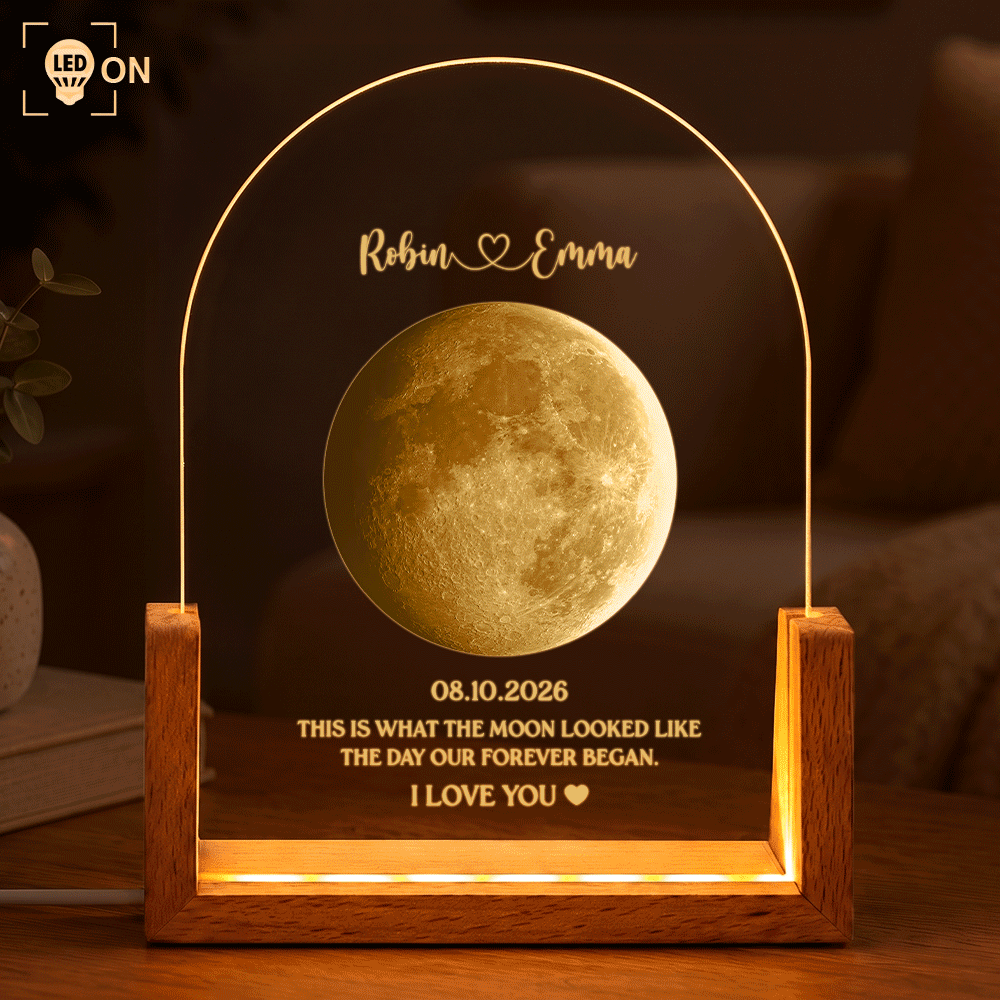 Anniversary,Christmas,Gift For Couples,Moon Phase,Old Couples,Romantic - Anniversary Gift For Couple - Personalized Moon Phase What The Moon Looked Like Night Light