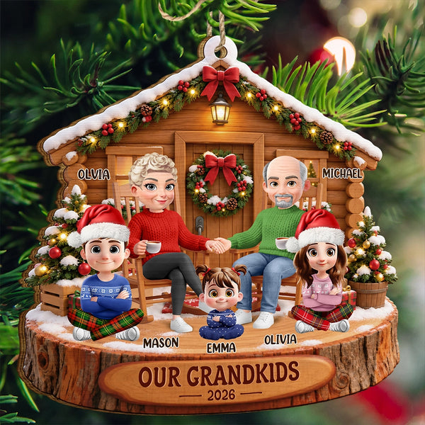 Christmas,Family,Grandparents,Happy,Vector - Christmas Gift For Grandparents - Personalized Our Grandkids Wooden Ornament