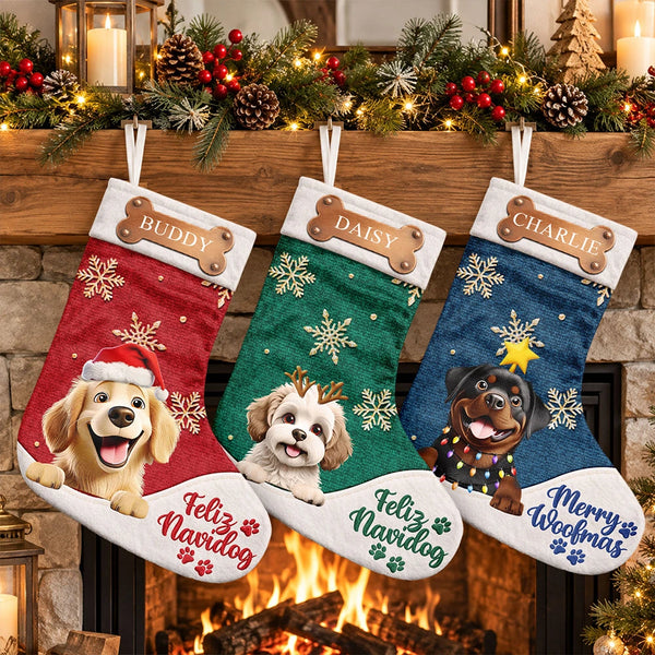 Christmas,Happy,Pet Lovers,Vector - Christmas Gift For Pet Lovers - Personalized Merry Woofmas Christmas Stocking