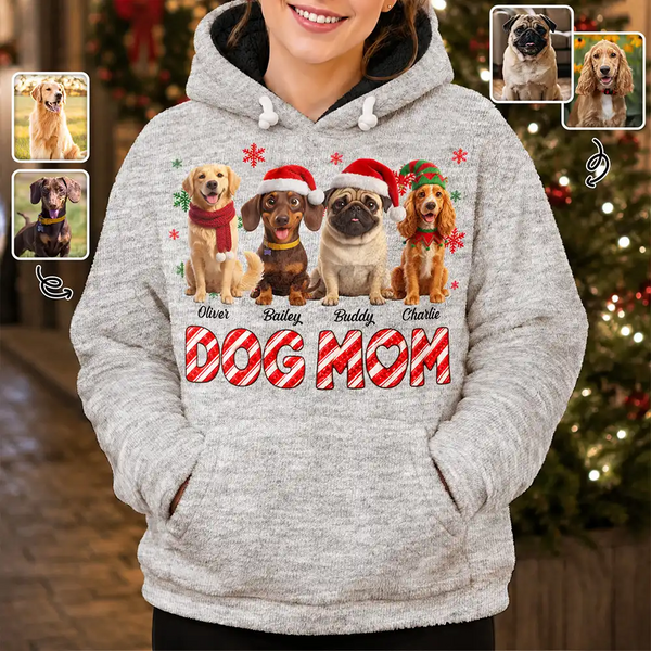 Adorable,Art Design,Christmas,Custom Photo,Gift For Mother,Gifts For Her,Pet Lovers,Pet Mom,Photo - Christmas Accessories 3D Cartoon Pet - Christmas Gift For Pet Mom - Personalized Custom Photo Cute Pet Portrait Fleece Hoodie