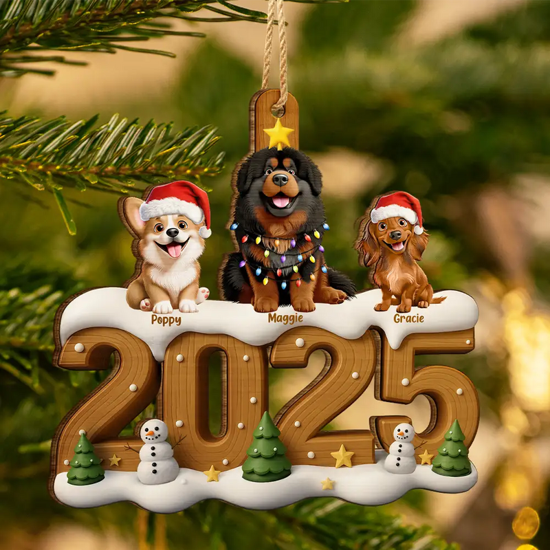 Pet Lovers,Pet Mom,Pet Dad,Dog Lovers,Dog Mom,Dog Dad,Cat Lovers,Cat Mom,Cat Dad,Christmas - Christmas Cute 3D Effect Dog Cat - Personalized Custom Shaped Wooden Ornament