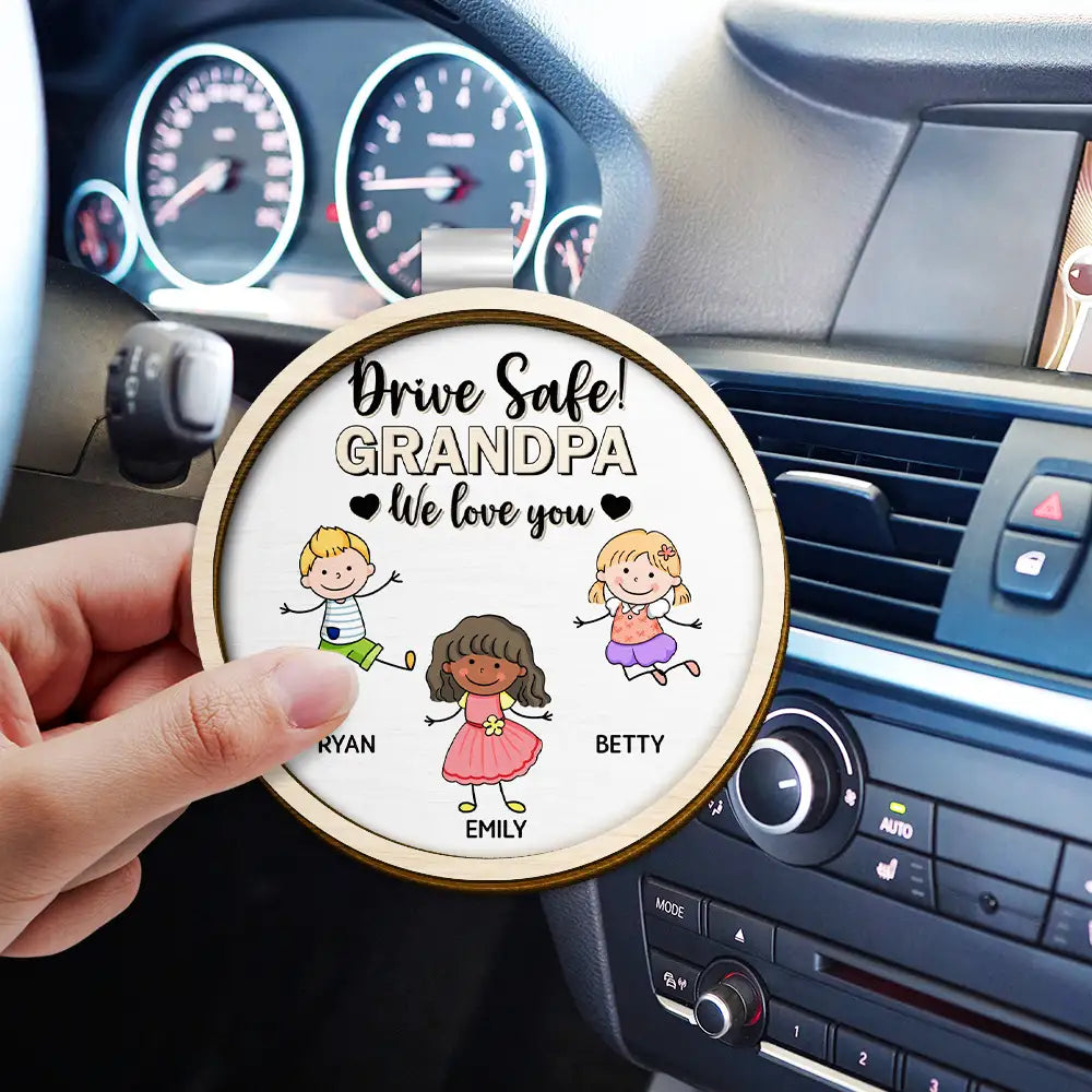 Stick Figure,Gift For Father,Gift For Grandpa,Gift For Mother,Gift For Grandma,Happy - Drive Safe Daddy Colorful Stick Figures - Personalized Custom Shaped Car Visor Clip