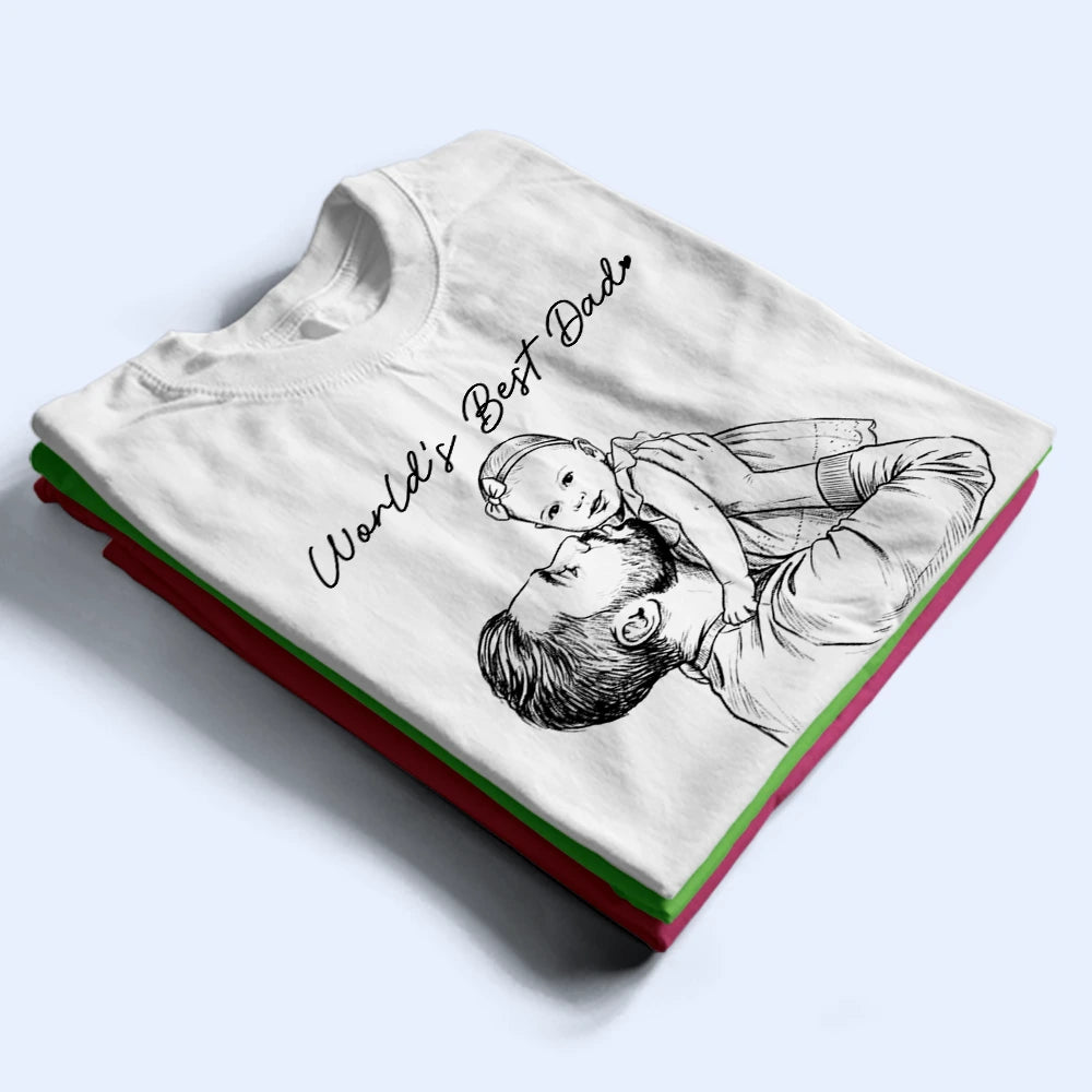 Gift For Father,New Dad,Gift For Grandpa,Top Market,Non-Eng,Photo - Pencil Sketch,Adorable - Custom Photo Pencil Sketch Best Dad Grandpa Ever Portrait - Personalized T Shirt