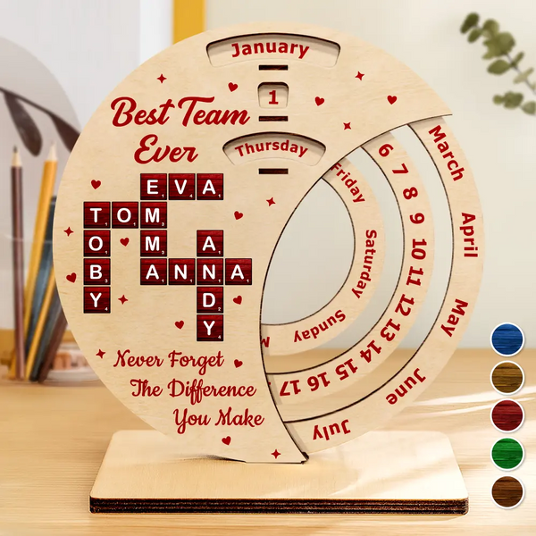 Gifts For Colleagues - Crossword Best Team Ever Never Forget - Personalized Spinning Perpetual Desk Calendar