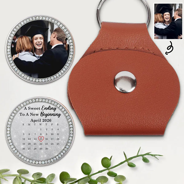 Graduation,Happy,Family,Love,Gift For Yourself,Gift For Daughter,Gift For Son,Gift For Sibling,Gift For Bestie - Custom Photo Calendar The Day the Journey Began Faux Rhinestone Border - Personalized Leather Pocket Hug