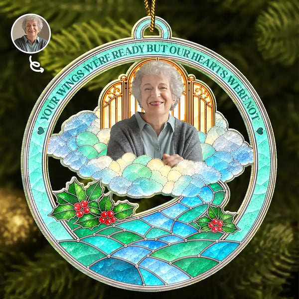 Christmas,Custom Photo,Family,Memorial,Memorial Loved One,Remove BG Photo,Sympathetic - Memorial Sympathy Gift - Personalized Custom Photo Your Wings Were Ready But Our Hearts Were Not Acrylic Ornament
