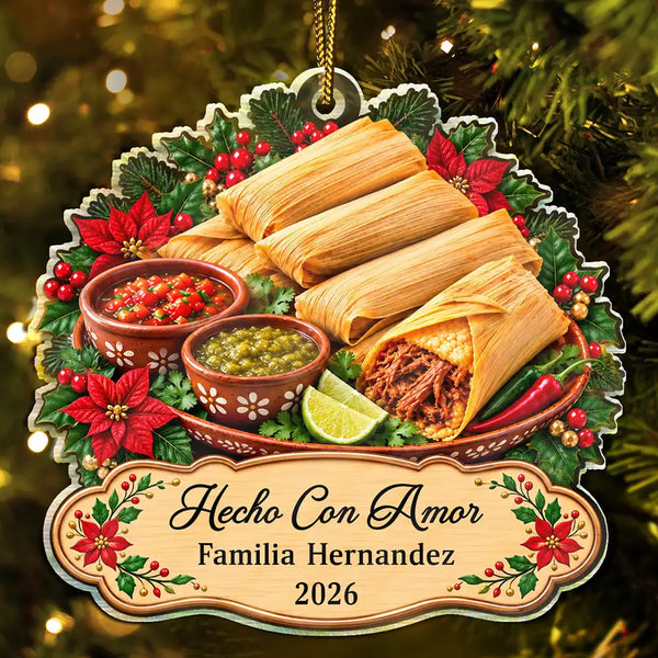 Christmas,Cooking,Family,Happy,Icon - Regalo De Navidad Para Familia Latina - Personalized Tamales Comida Navideña Adorno Acrílico Acrylic Ornament