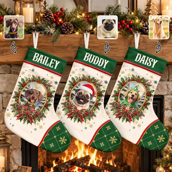 Art Design,Christmas,Custom Photo,Happy,Pet Lovers,Photo - Christmas Accessories 3D Cartoon Pet - Decor Gift For Pet Lovers - Personalized Custom Photo Pet Portrait Christmas Stocking