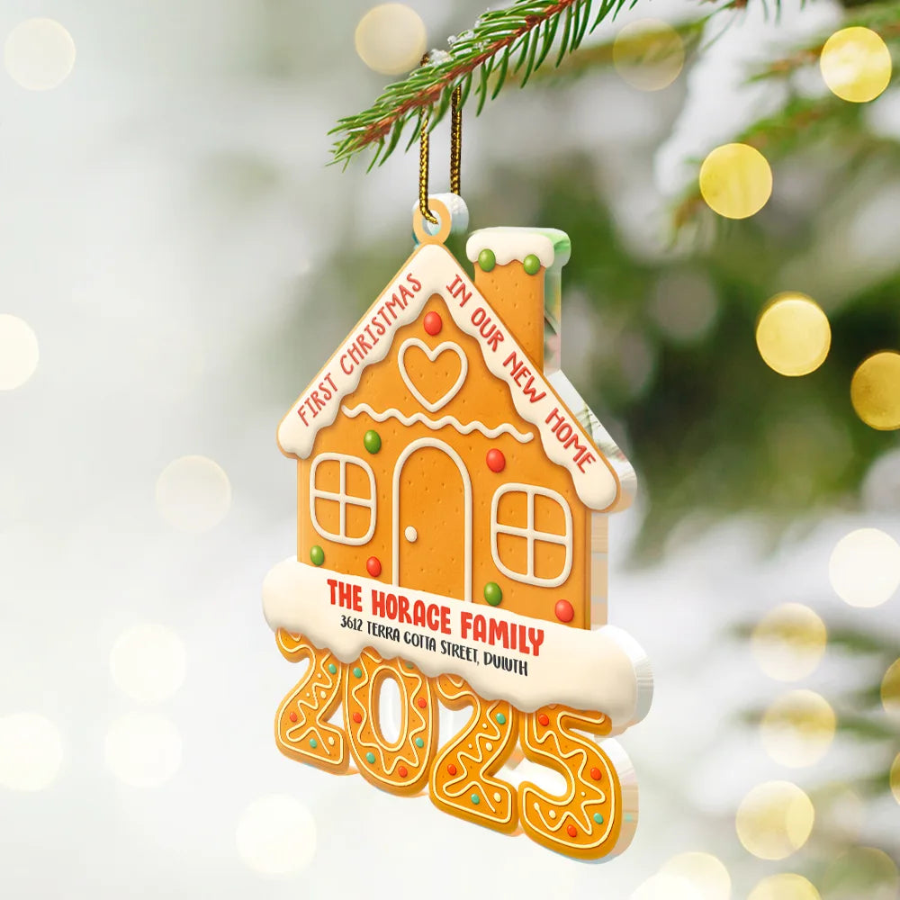 Christmas,Gift For Couples,Family - Gingerbread Style First Christmas In Our New Home 2025 - Personalized Custom Shaped Acrylic Ornament