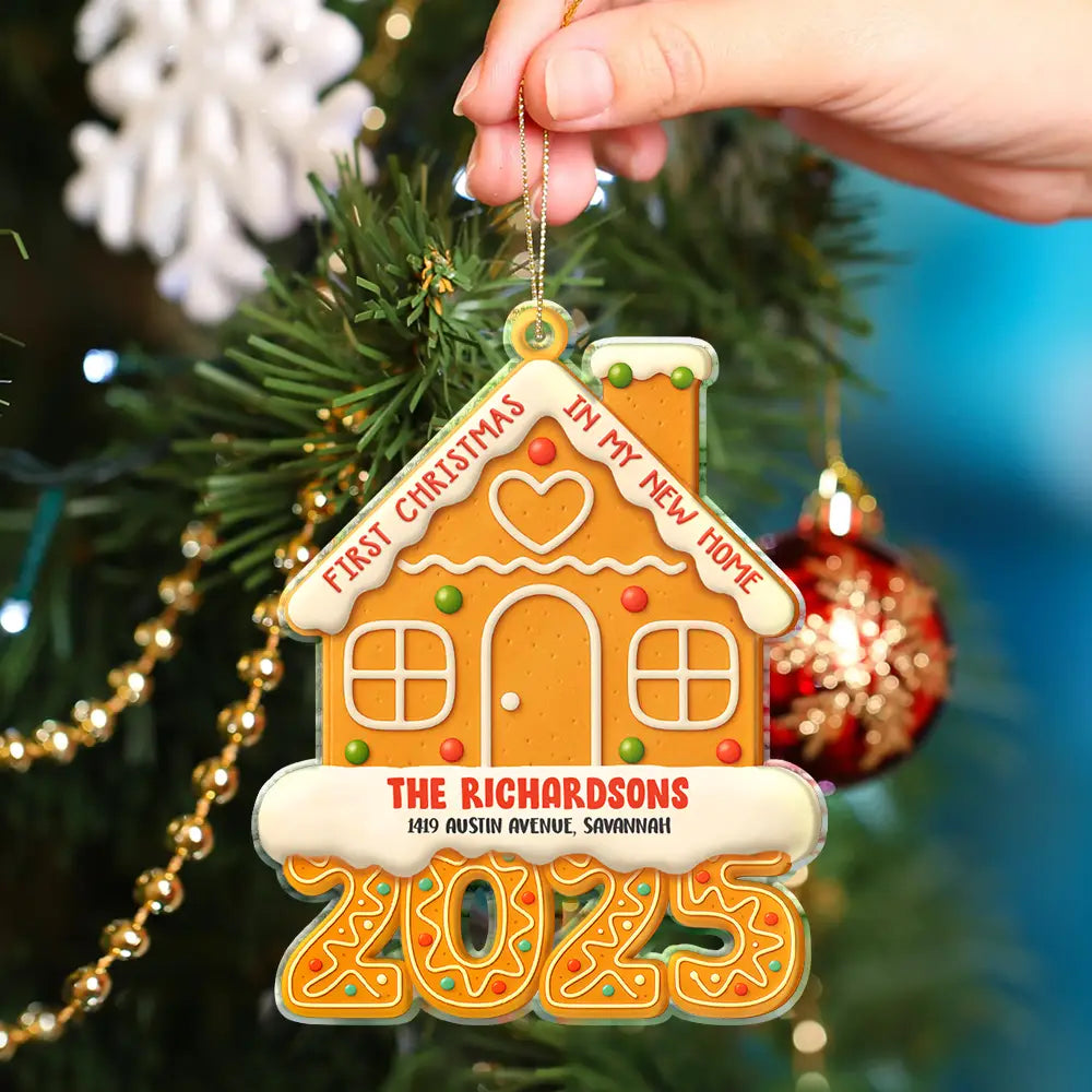 Christmas,Gift For Couples,Family - Gingerbread Style First Christmas In Our New Home 2025 - Personalized Custom Shaped Acrylic Ornament